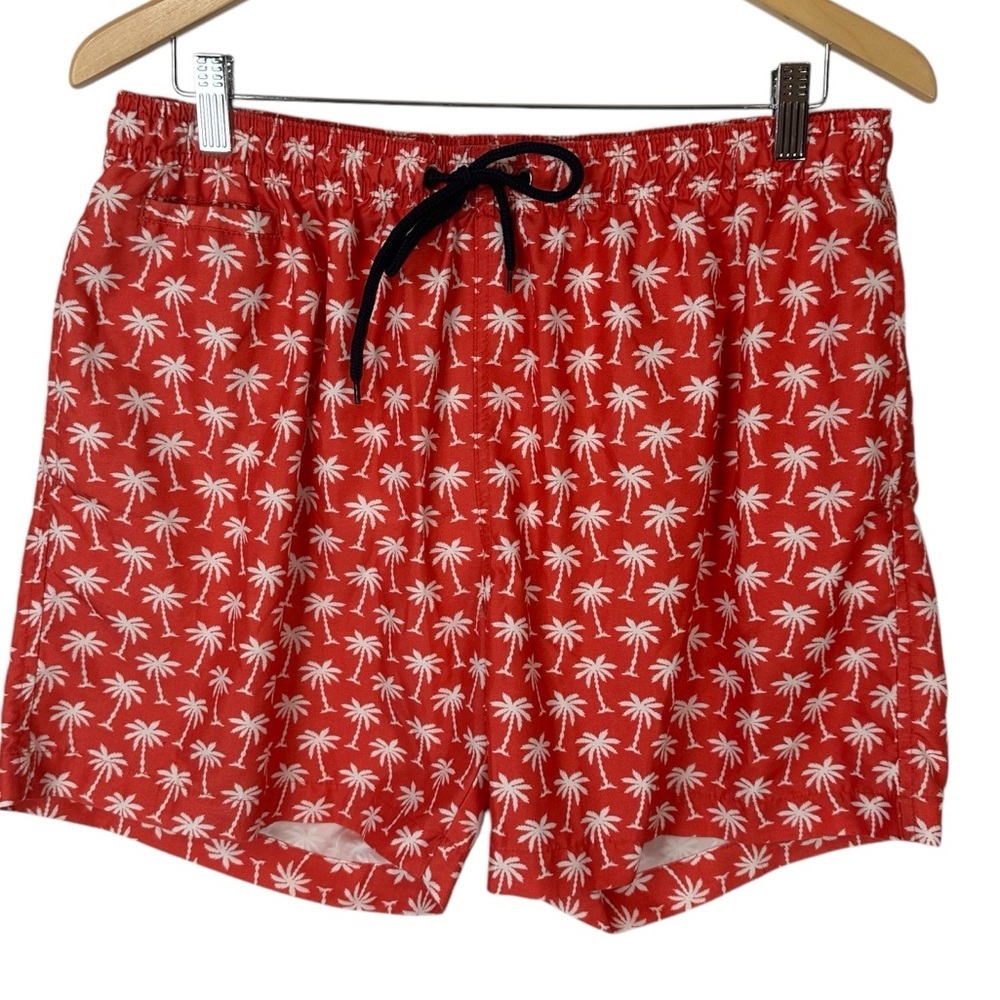 Trunks Red Palm Tree Print Swim Shorts Men’s Large Quick‑Dry Tropi‑Vacay Core